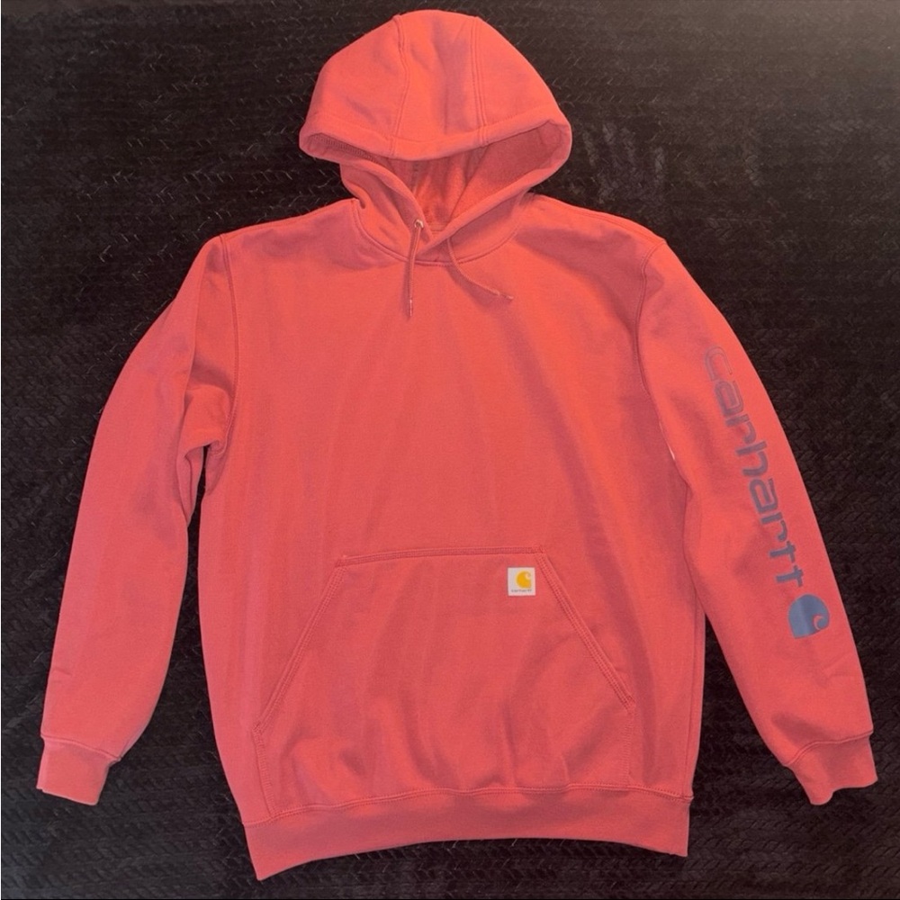 Carhartt Men’s Coral/Pink Logo Sleeve Crewneck Hoodie